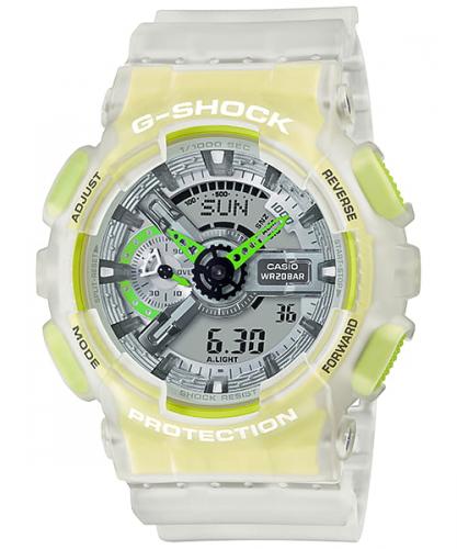 Крупные полупрозрачные ударопрочные часы CASIO G-SHOCK GA-110LS-7AER Color Skeleton бело-желтые LED Ana-Digi 200m.