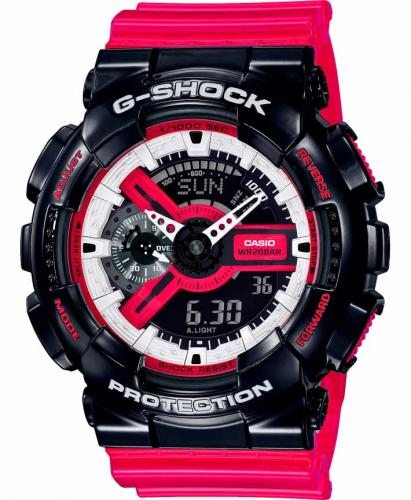 Крупные противоударные антимагнитные часы CASIO G-SHOCK GA-110RB-1AER «RB» красный-черный-белый LED Ana-Digi wr200m.