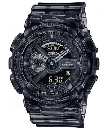 Крупные полупрозрачные ударопрочные часы CASIO G-SHOCK GA-110SKE-8AER SKE Skeleton дымчато-серые LED Ana-Digi 200m.