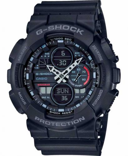 Противоударные антимагнитные часы CASIO G-SHOCK GA-140-1A1ER черные в стиле ретро 90-х, Auto LED, Ana-Digi, wr200m.