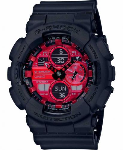 Противоударные часы в стиле ретро 90-х CASIO G-SHOCK GA-140AR-1AER «Adrenaline Red» черные с красным циферблатом 200m.