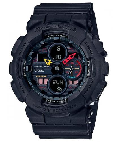 Противоударные часы в стиле ретро 90-х CASIO G-SHOCK GA-140BMC-1AER Black x Neon «Neo Tokyo» Ana-Digi, LED, wr200m. 