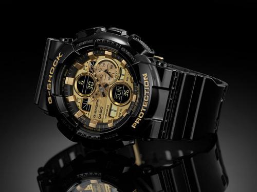 Большой корпус удачно гармонирует с крупными рифлеными кнопками часов CASIO G-SHOCK GA-140GB-1A1ER.