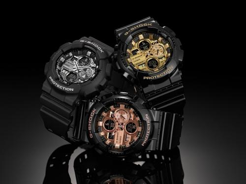 Серия часов CASIO G-SHOCK GA-140 представлена тремя моделями с циферблатами в стиле металлик.