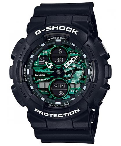 Противоударные часы в стиле ретро CASIO G-SHOCK GA-140MG-1AER Midnight Green MG черно-зеленые, LED, Ana-Digi, wr200m.