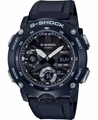 Противоударные карбоновые часы CASIO G-SHOCK GA-2000S-1AER черные инверсные Carbon Core Guard, LED, Ana-Digi, wr200m.
