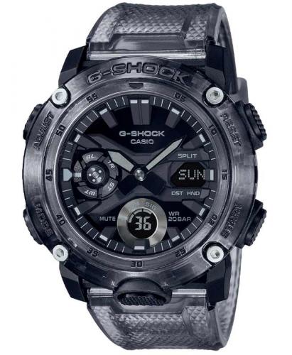Полупрозрачные противоударные часы из карбона CASIO G-SHOCK GA-2000SKE-8AER дымчато-серые, Carbon Core Guard, wr200m.