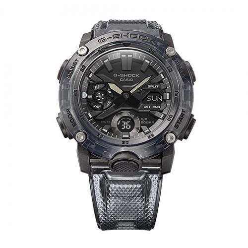 В полупрозрачных часах CASIO G-SHOCK GA-2000SKE-8AER применена ударопрочная конструкция Carbon Core Guard.