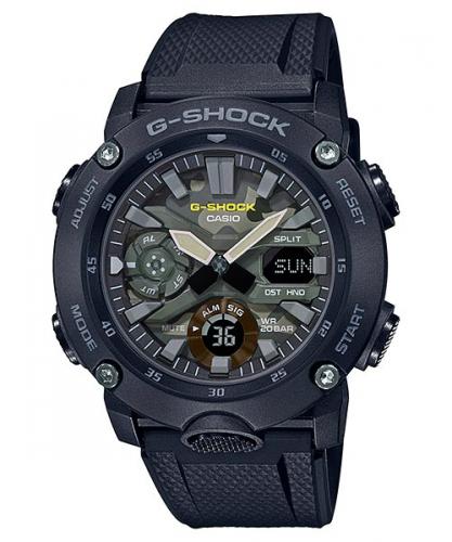 Камуфляжные ударопрочные карбоновые часы CASIO G-SHOCK GA-2000SU-1AER Street Utility Carbon черные, Ana-digi, wr200m.