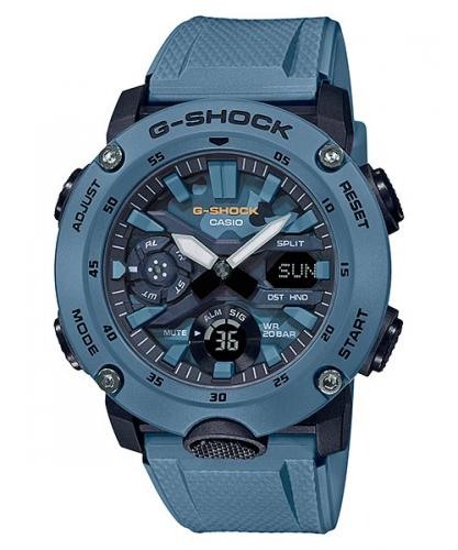 Камуфляжные ударопрочные карбоновые часы CASIO G-SHOCK GA-2000SU-2AER Street Utility Carbon синие, Ana-digi, wr200m.