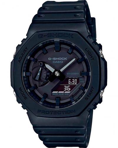Восьмиугольные тонкие противоударные часы CASIO G-SHOCK GA-2100-1A1ER CasiOak из карбона, стелс, Double LED, Ana-Digi 200m.