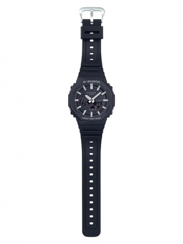 Тонкие черные часы CASIO GA-2100-1AER воспроизводят полюбившийся многим ретро-образ благодаря восьмиугольному лимбу.