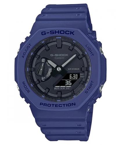 8-угольные тонкие ударопрочные часы из карбона CASIO G-SHOCK GA-2100-2AER Basiс Colors CasiOak сине-черные, Ana-Digi, 200M.