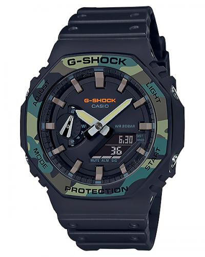 Противоударные тонкие карбоновые часы CASIO G-SHOCK GA-2100SU-1AER Street Utility с безелем в стиле камуфляж, Ana-Digi, 200m.