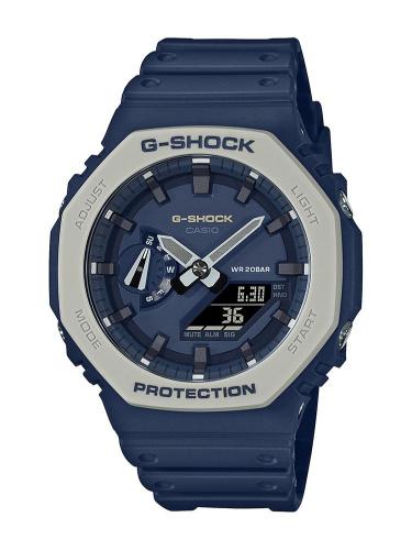 Октагоновые тонкие противоударные часы из карбона CASIO G-SHOCK GA-2110ET-2AER Earth Color Tone синие LED, Ana-Digi, 200m.