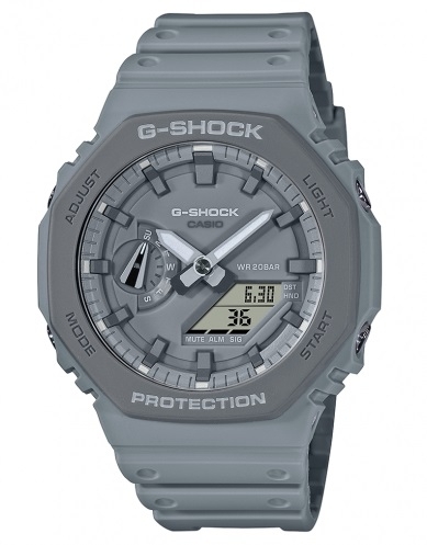Октагоновые тонкие противоударные часы из карбона CASIO G-SHOCK GA-2110ET-8AER Earth Color Tone серые LED, Ana-Digi, 200m.
