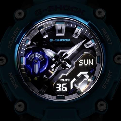 Двойная светодиодная подсветка Super Illuminator часов CASIO G-SHOCK GA-2200-2AER с регулируемым послесвечением.