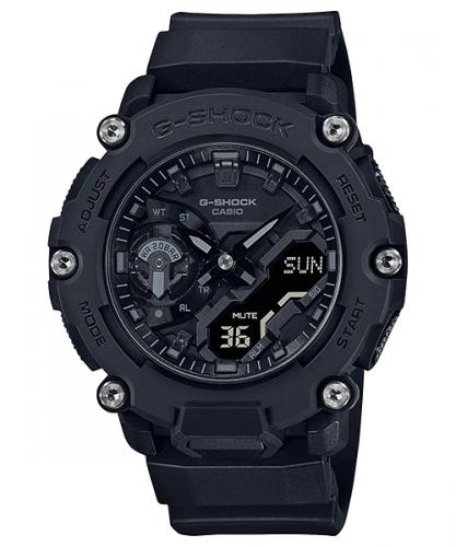 Противоударные и тонкие карбоновые часы CASIO G-SHOCK GA-2200BB-1AER Stealth Black  в индустриальном стиле, подсветка, wr200m.