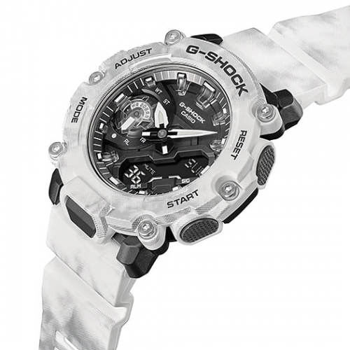 Многослойная структура часов GA-2200GC-7AER: корпус, задняя крышка и безель идут друг за другом и закреплены 6 винтами.