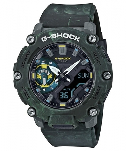 Ударопрочные карбоновые часы CASIO G-SHOCK GA-2200MFR-3AER Mystic Foggy Forest зеленые в индустриальном стиле, Ana-Digi.