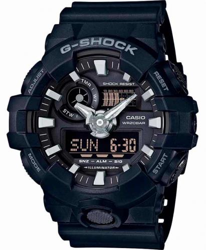 Ударопрочные часы CASIO G-SHOCK GA-700-1BER Black с крупным Ana-Digi циферблатом и инверсной индикацией, LED, wr200m.
