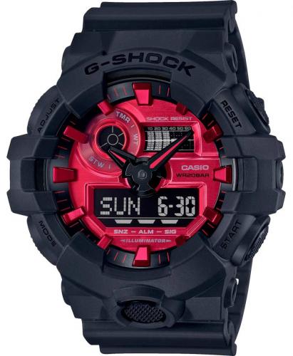 Противоударные часы CASIO G-SHOCK GA-700AR-1AER «Adrenaline Red» черные с крупным красным циферблатом, LED, 200m.