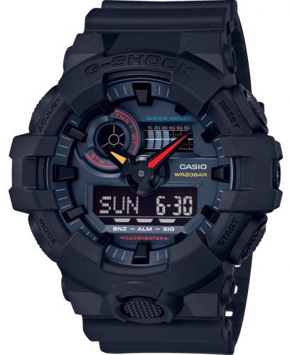 Крупные противоударные часы CASIO G-SHOCK GA-700BMC-1AER Black x Neon «Neo Tokyo» инверсные, Ana-Digi, wr200m.