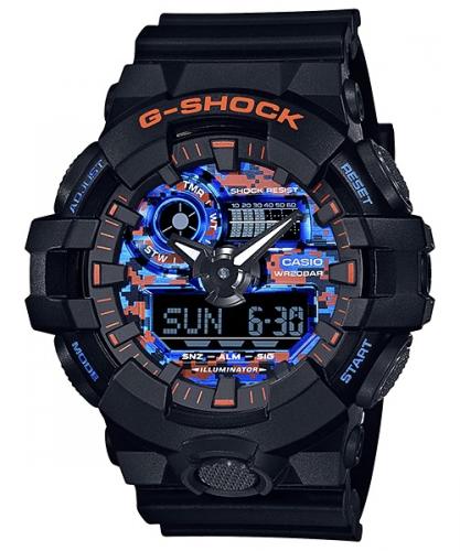 Крупные ударопрочные часы CASIO G-SHOCK GA-700CT-1AER City Camouflage «Dazzling Night» с цифровым камуфляжем, wr200m.