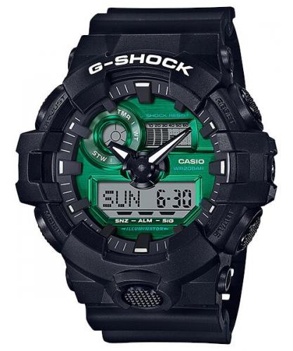 Крупные ударопрочные часы CASIO G-SHOCK GA-700MG-1AER Midnight Green MG черно-зеленые, LED-подсветка, Ana-Digi, wr200m.