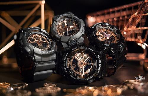 Серия часов G-SHOCK «Black and Rose Gold» (MMC): GA-100MMC-1AER, GA-800MMC-1AER, GA-110MMC-1AER и GA-700MMC-1AER.