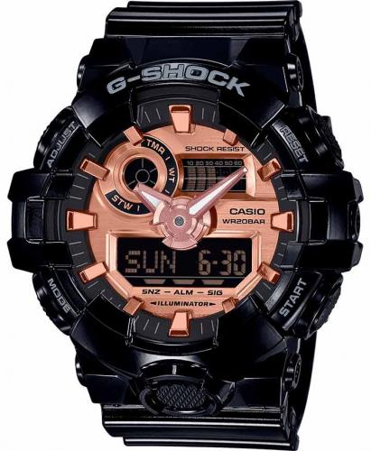 Противоударные часы CASIO G-SHOCK GA-700MMC-1AER Black and Rose Gold (MMC) с крупным циферблатом, инверсные, wr200m.