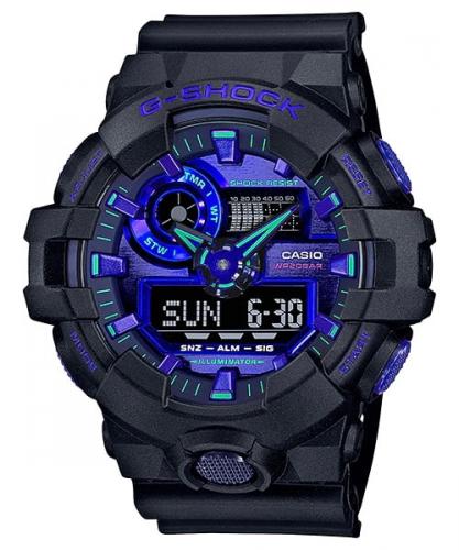 Крупные ударопрочные часы CASIO G-SHOCK GA-700VB-1AER «Virtual Blue» черные с синим циферблатом, LED, Ana-Digi, wr200m.