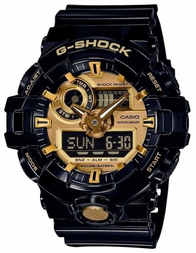 Противоударные часы CASIO G-SHOCK GA-710GB-1AER Garish Color с крупным Ana-Digi циферблатом metallic gold, LED, wr200m.