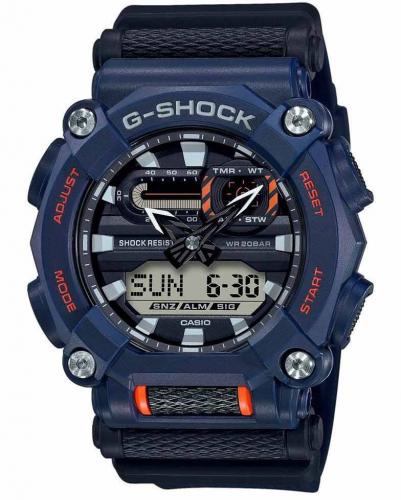 Крупные 10-гранные аналогово-цифровые ударопрочные часы CASIO G-SHOCK GA-900-2AER Industrial синие, Super LED, wr200m.