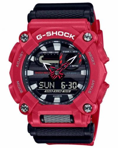Крупные 10-угольные аналогово-цифровые ударопрочные часы CASIO G-SHOCK GA-900-4AER Industrial красные, Super LED, wr200m.