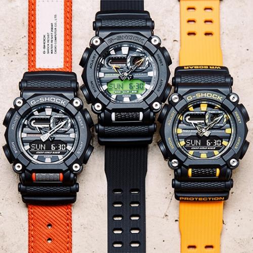 Серия часов CASIO GA-900 в концептуальном дизайне индустриального стиля: GA-900C-1A4ER, GA-900E-1A3ER, GA-900A-1A9ER.