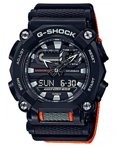 Крупные 10-гранные аналогово-цифровые ударопрочные часы CASIO G-SHOCK GA-900C-1A4ER Industrial оранжевые, LED, wr200m.