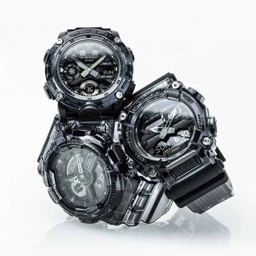 Серия часов G-SHOCK «Transparent Pack» представлена тремя моделями: GA-2000SKE-8AER, GA-110SKE-8AER, GA-900SKE-8AER.