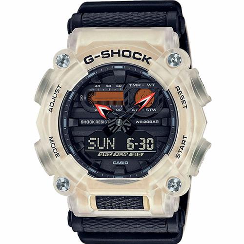 Полупрозрачные ударопрочные часы CASIO G-SHOCK GA-900TS-4AER Tech Skeleton Ana-Digi бежевые со светоотражающим ремнем.