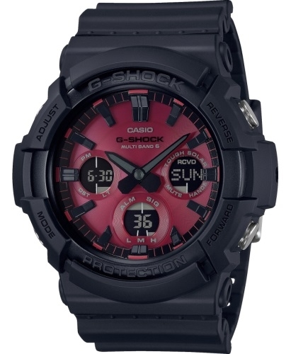 Крупные ударопрочные часы CASIO G-SHOCK GAW-100AR-1AER «Adrenaline Red» красный циферблат Solar, Wave Ceptor, Ana-Digi 200m.