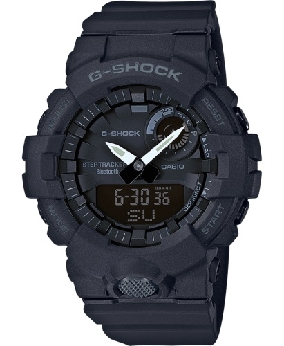 Противоударные аналогово-цифровые часы CASIO G-SHOCK GBA-800-1AER черные с шагомером, Bluetooth, Auto LED, wr200m.