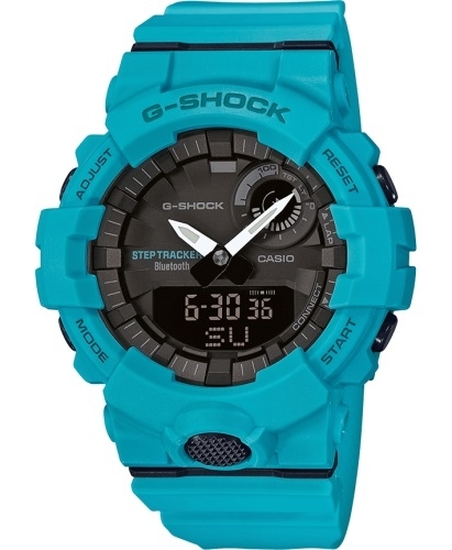 Противоударные аналогово-цифровые часы CASIO G-SHOCK GBA-800-2A2ER бирюзовые с шагомером, Bluetooth, Auto LED, wr200m.