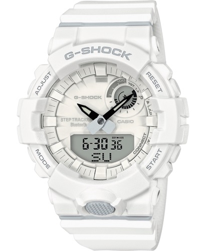 Противоударные аналогово-цифровые часы CASIO G-SHOCK GBA-800-7AER белые, Step Tracker, Bluetooth, Double Auto LED, wr200m.
