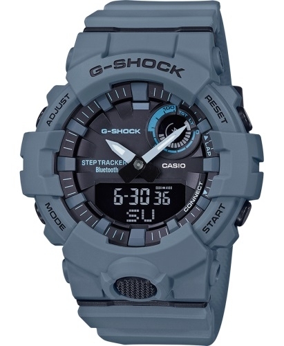 Противоударные аналогово-цифровые часы CASIO G-SHOCK GBA-800UC-2AER Utility Color серо-синие, шагомер, Bluetooth, wr200m.