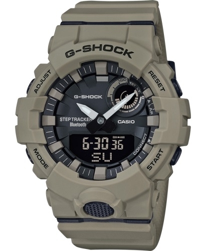 Противоударные аналогово-цифровые часы CASIO G-SHOCK GBA-800UC-5AER Utility Color бежевые, Step Tracker, Bluetooth, wr200m.