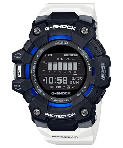 Ударопрочные фитнес-часы CASIO G-SHOCK GBD-100-1A7ER бело-черные, Step Tracker, Bluetooth, уведомления, MIP LCD, wr200m.
