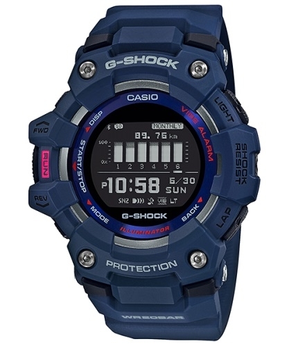Ударопрочные фитнес-часы CASIO G-SHOCK GBD-100-2ER синие, Step Tracker, Bluetooth, уведомления, счетчик калорий, MIP, 200m.