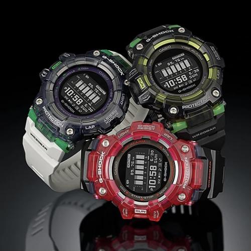Серия цифровых фитнес-часов CASIO GBD-100 коллекции G-Shock G-SQUAD представлена тремя полупрозрачными моделями.