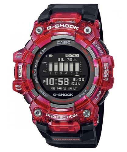 Прозрачные ударопрочные фитнес-часы CASIO G-SHOCK GBD-100SM-4A1ER Black&Red шагомер, Bluetooth уведомления, MIP 200m.