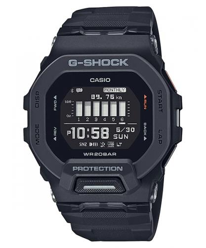 Тонкие прямоугольные фитнес часы CASIO G-SHOCK GBD-200-1ER черные, акселерометр, Training & Life Log, Bluetooth, Solar, 20 Bar.